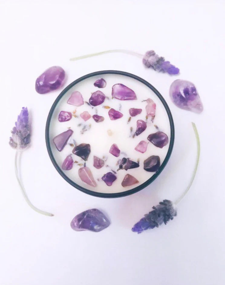 Vela para Abundancia de Lavanda y Chips de Amatista